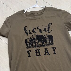 Brown Graphic Tee with Cow Print